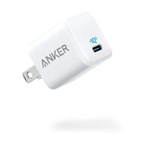 شاحن نانو ايفون 20 واط PIQ 3.0، شاحن باور بورت III شاحن USB نوع سي لايفون 12-12 ميني-12 برو-12 برو ماكس وجالاكسي وبكسل 4-3 وايباد برو وايربودز برو وغيرها من انكر مطور , ابيض