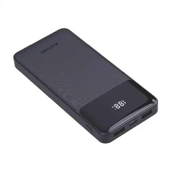شاحن باور بانك GP-PB010 بشاشة LED 10000 مللي امبير في الساعة من جي - 3 منافذ 2 USB ونوع سي - شحن سريع 22.5 وات - اسود