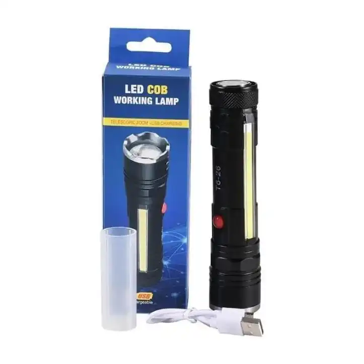 مصباح يدوي LED عالي السطوع ومصباح عمل، مصباح قابل للتكبير مع ضوء جانبي سي او بي، مقاوم للماء، مصباح طوارئ موفر للطاقة، مصباح LED فائق الطاقة للاستخدام في الهواء الطلق والطوارئ