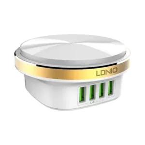 شاحن من لدنيو بتقنية USB، متوافق مع الهواتف الخلوية، بأربعة منافذ وكشاف إضاءة LED جانبي