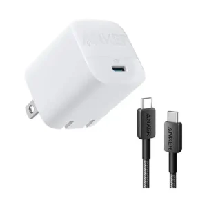 شاحن 313 جان بتقنية PIQ 3.0 باللون الأبيض مع كابل USB نوع سي بطول 0.9 متر وكابل شحن USB نوع سي، لون أسود