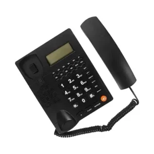 تليفون أرضي بسلك بشاشة LCD مع خاصية معرف المتصل، لون أسود