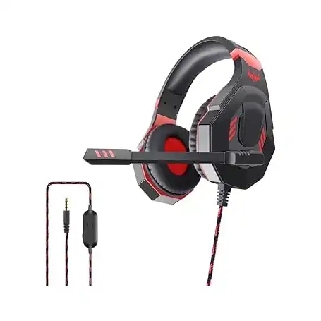 سماعات للرأس بسلك لألعاب الرياضات الالكترونية مع ميكروفون دوار وإلغاء الضوضاء وصوت محيطي 3D ستيريو وتحكم بمستوى الصوت للكمبيوتر والماك ووحدات تشغيل ألعاب الفيديو من اوفلينج، أسود وأحمر، موديل: OV-P30