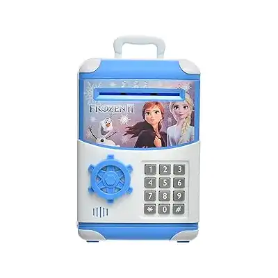 حصالة بلاستيكية كبيرة تحتوي على مقبض قوي مع نظام موسيقى وأضواء بتصميم طباعة شخصيات كرتونية عملية للأطفال من الجنسين - متعددة الألوان