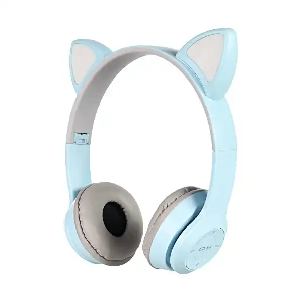 سماعة رأس لاسلكية للالعاب P47 M CAT على شكل اذن قطة باضاءة ليد بلوتوث ستيريو مضيئة للاطفال والبالغين تركواز فوق الاذن - الصورة 2
