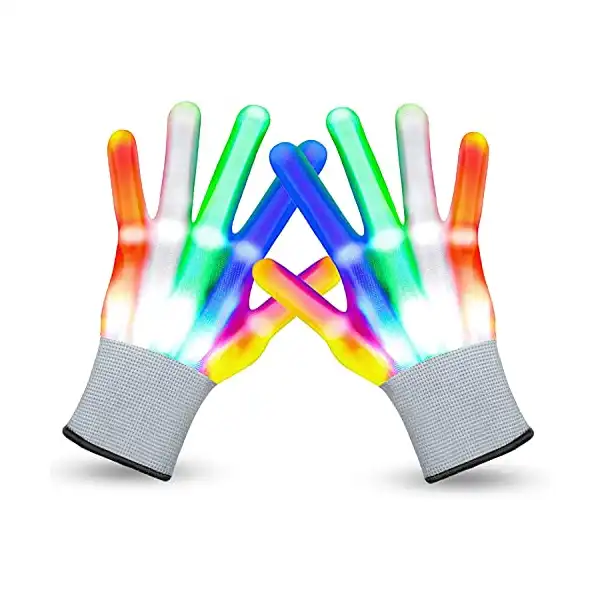 قفازات بإضاءة ليد مرحة رائعة من جريشيوس مارت بـ5 الوان و6 أوضاع إضاءة للأطفال والمراهقين والبالغين في الكريسماس والهالوين والكرنفالات والهدايا - الصورة 2