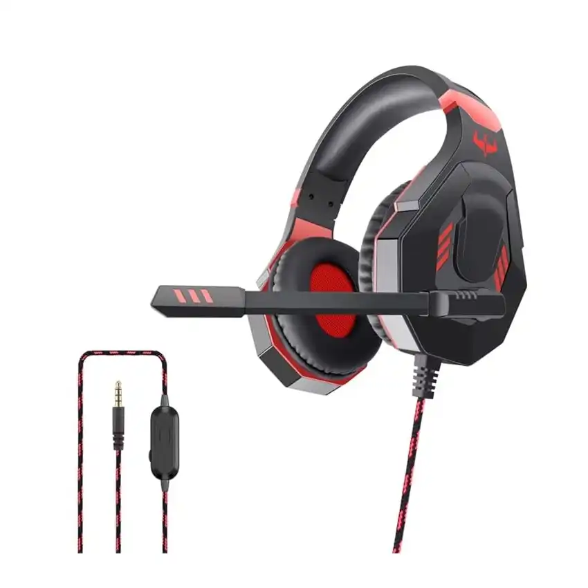سماعات للرأس بسلك لألعاب الرياضات الالكترونية مع ميكروفون دوار وإلغاء الضوضاء وصوت محيطي 3D ستيريو وتحكم بمستوى الصوت للكمبيوتر والماك ووحدات تشغيل ألعاب الفيديو من اوفلينج، أسود وأحمر، موديل: OV-P30 - الصورة 2