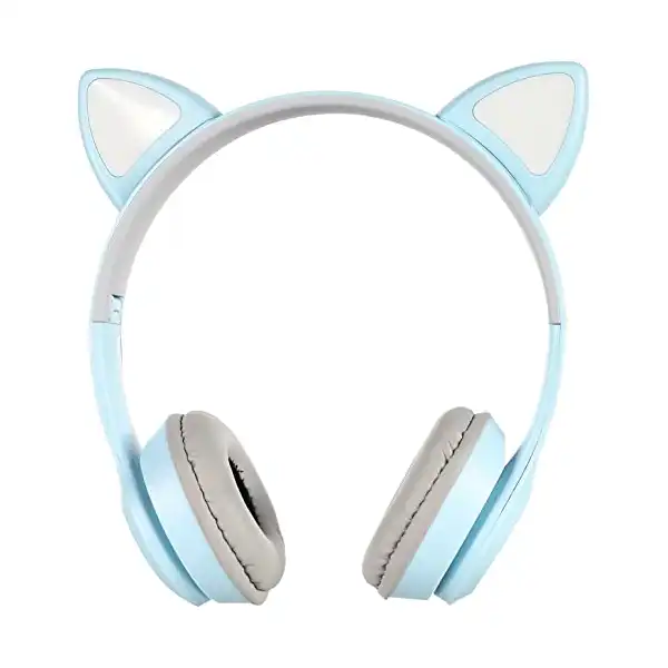 سماعة رأس لاسلكية للالعاب P47 M CAT على شكل اذن قطة باضاءة ليد بلوتوث ستيريو مضيئة للاطفال والبالغين تركواز فوق الاذن - الصورة 3