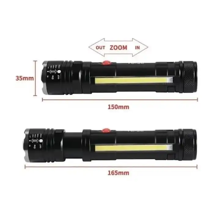 مصباح يدوي LED عالي السطوع ومصباح عمل، مصباح قابل للتكبير مع ضوء جانبي سي او بي، مقاوم للماء، مصباح طوارئ موفر للطاقة، مصباح LED فائق الطاقة للاستخدام في الهواء الطلق والطوارئ - الصورة 3