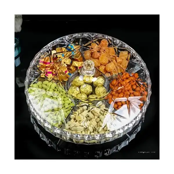 طبق تقديم تسالي متعدد الأجزاء - طبق اكريليك متين مع غطاء، مثالي للمكسرات والحلوى والمخبوزات، امن للاستخدام في غسالة الأطباق، مثالي للتجمعات والحفلات. (دائري) - الصورة 3