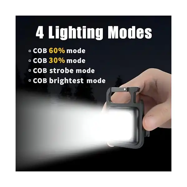مصباح ليد يدوي صغير مغناطيسي بسلسلة مفاتيح مع بطارية قابلة لإعادة الشحن، سطوع لومن عالي و4 أوضاع متعددة الاستخدامات للمغامرات الخارجية - الصورة 4