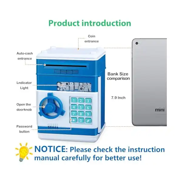 حصالة أطفال من ماجيبكس للأطفال من عمر 4 إلى 8 سنوات، صندوق توفير حقيقي للنقود، هدية مثالية لعيد الميلاد والمناسبات، ماكينة صراف آلي للأطفال، أزرق - الصورة 4