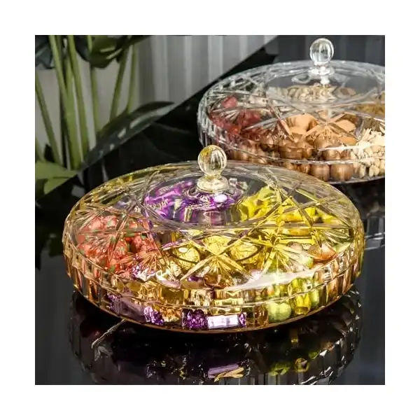 طبق تقديم تسالي متعدد الأجزاء - طبق اكريليك متين مع غطاء، مثالي للمكسرات والحلوى والمخبوزات، امن للاستخدام في غسالة الأطباق، مثالي للتجمعات والحفلات. (دائري) - الصورة 4