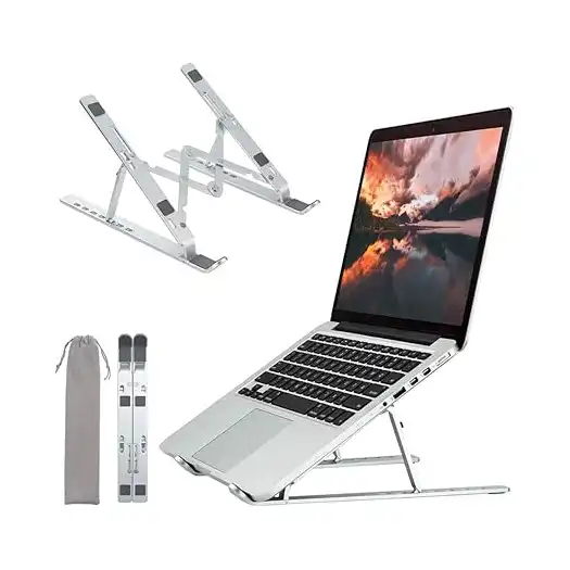 حامل لاب توب محمول من الالومنيوم 7 زوايا قابلة للتعديل خفيف الوزن لكمبيوتر وتابلت ونوت بوك مقاس 11-17 بوصة فضي LWZko.