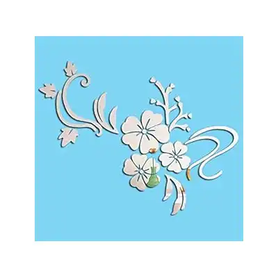 ملصقات حائط من الأكريليك على شكل مرآة مزينة برسومات زهور ثلاثية الأبعاد لتزيين المنزل DIY ذهبي وفضي لغرفة المعيشة ملصق جداري ديكور- x