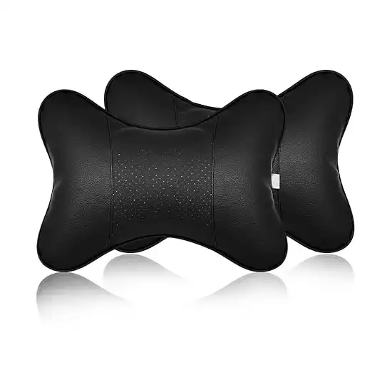 وسادة مسند رأس سيارة من ايليان عالمية ناعمة لتخفيف آلام الرقبة والدعم مع أحزمة قابلة للتعديل لجميع مقاعد سيارات القيادة ومقاعد المكتب عبوة سفر قطعتين أسود جلد صناعي