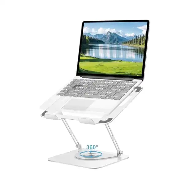 حامل كمبيوتر محمول مريح بارتفاع قابل للتعديل بقاعدة دوارة بزاوية 360° من زويلي، متوافق مع جميع أجهزة الكمبيوتر المحمولة مقاس 10-17 بوصة وماك بوك برو/ اير وديل واتش بي وايسر ولينوفو - أبيض - الصورة 2