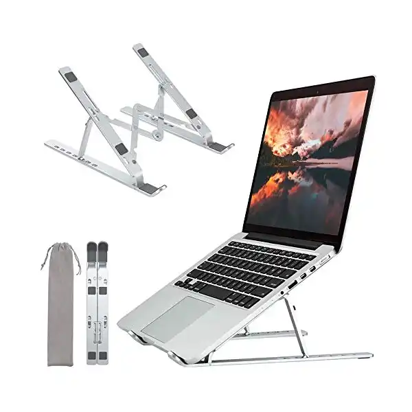 حامل لاب توب محمول من الالومنيوم 7 زوايا قابلة للتعديل خفيف الوزن لكمبيوتر وتابلت ونوت بوك مقاس 11-17 بوصة فضي LWZko. - الصورة 2