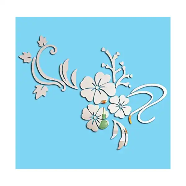 ملصقات حائط من الأكريليك على شكل مرآة مزينة برسومات زهور ثلاثية الأبعاد لتزيين المنزل DIY ذهبي وفضي لغرفة المعيشة ملصق جداري ديكور- x - الصورة 2