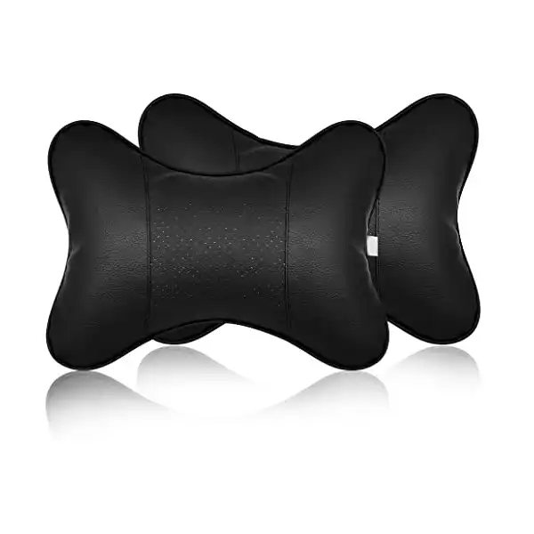 وسادة مسند رأس سيارة من ايليان عالمية ناعمة لتخفيف آلام الرقبة والدعم مع أحزمة قابلة للتعديل لجميع مقاعد سيارات القيادة ومقاعد المكتب عبوة سفر قطعتين أسود جلد صناعي - الصورة 2
