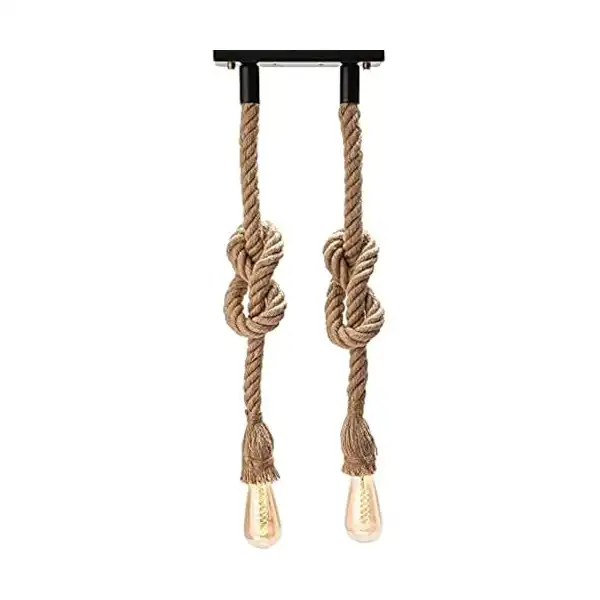 مصباح متدلي مزدوج بنمط ريفي مزود بحبل ليُعلق بالسقف، 2 لمبة - الصورة 2