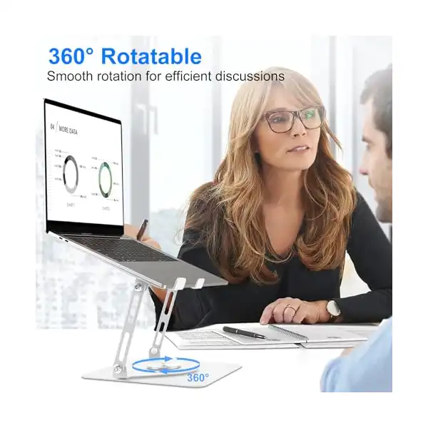 حامل كمبيوتر محمول مريح بارتفاع قابل للتعديل بقاعدة دوارة بزاوية 360° من زويلي، متوافق مع جميع أجهزة الكمبيوتر المحمولة مقاس 10-17 بوصة وماك بوك برو/ اير وديل واتش بي وايسر ولينوفو - أبيض - الصورة 3