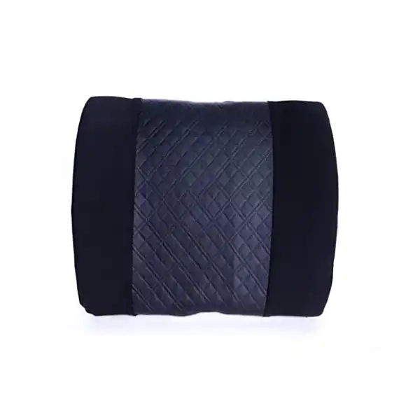 مخدة مريحة مطرزة لدعم الظهر مصنوعة من الميموري فوم من بوم، حزام قابل للتعديل، لمقعد السيارة، قطيفة وجلد، أسود - الصورة 3