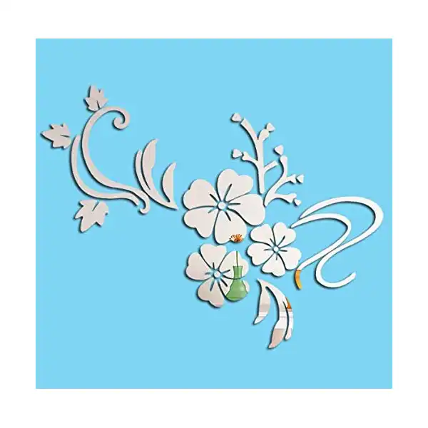 ملصقات حائط من الأكريليك على شكل مرآة مزينة برسومات زهور ثلاثية الأبعاد لتزيين المنزل DIY ذهبي وفضي لغرفة المعيشة ملصق جداري ديكور- x - الصورة 3