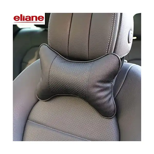 وسادة مسند رأس سيارة من ايليان عالمية ناعمة لتخفيف آلام الرقبة والدعم مع أحزمة قابلة للتعديل لجميع مقاعد سيارات القيادة ومقاعد المكتب عبوة سفر قطعتين أسود جلد صناعي - الصورة 3