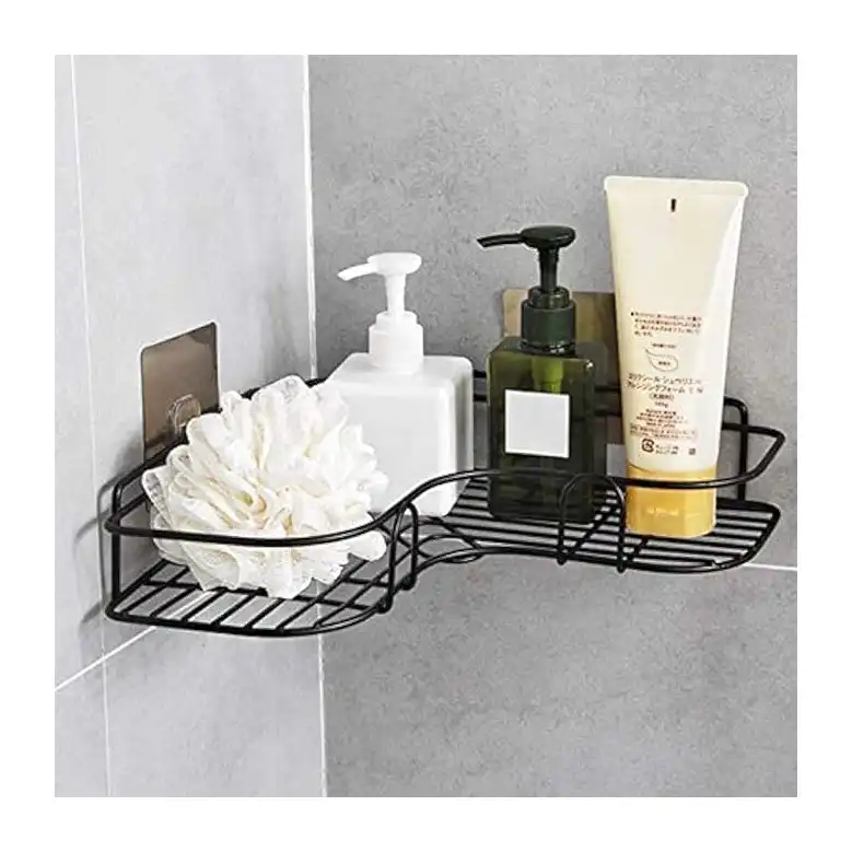 رف تخزين متعدد الأغراض يثبت على الحائط من كيتشن لوفلي 3 قطع، حامل صابون، اكسسوارات الحمام بدون ثقب، عبوة اسود - الصورة 3