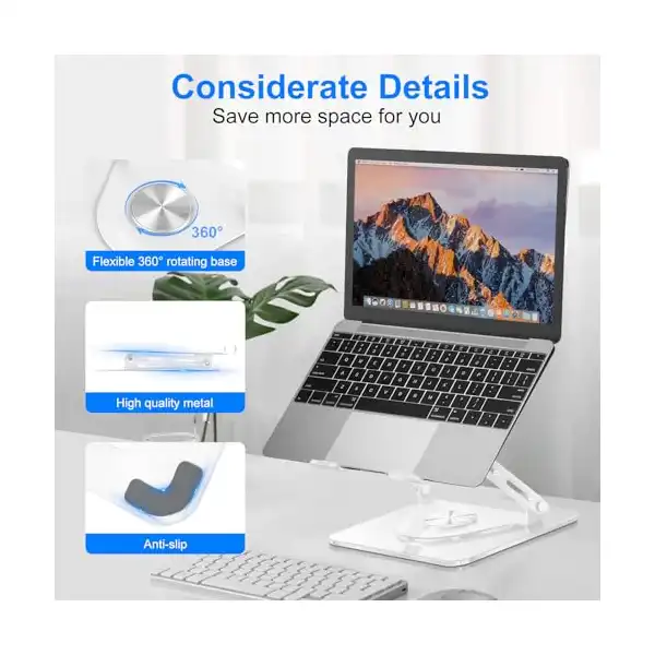 حامل كمبيوتر محمول مريح بارتفاع قابل للتعديل بقاعدة دوارة بزاوية 360° من زويلي، متوافق مع جميع أجهزة الكمبيوتر المحمولة مقاس 10-17 بوصة وماك بوك برو/ اير وديل واتش بي وايسر ولينوفو - أبيض - الصورة 4