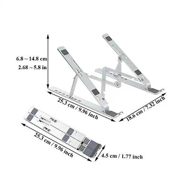 حامل لاب توب محمول من الالومنيوم 7 زوايا قابلة للتعديل خفيف الوزن لكمبيوتر وتابلت ونوت بوك مقاس 11-17 بوصة فضي LWZko. - الصورة 4