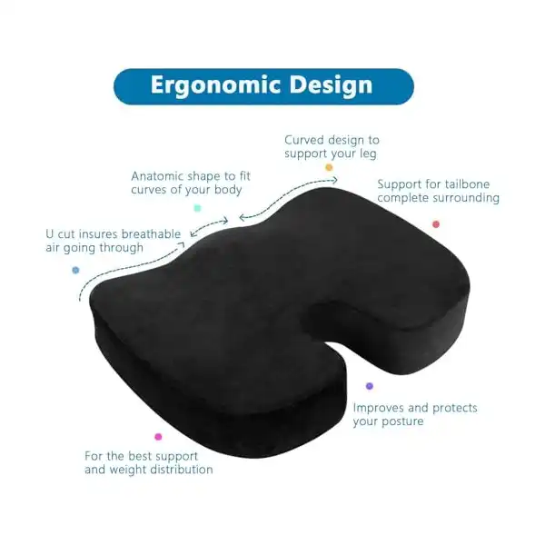 وسادة مقعد مريحة للعصعص لتقويم العظام وتخفيف الالم من الميموري فوم مع غطاء لكرسي المكتب والسيارة وعرق النسا والكرسي المتحرك - رمادي - الصورة 4