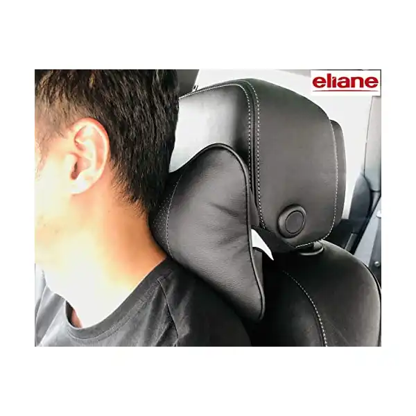 وسادة مسند رأس سيارة من ايليان عالمية ناعمة لتخفيف آلام الرقبة والدعم مع أحزمة قابلة للتعديل لجميع مقاعد سيارات القيادة ومقاعد المكتب عبوة سفر قطعتين أسود جلد صناعي - الصورة 4