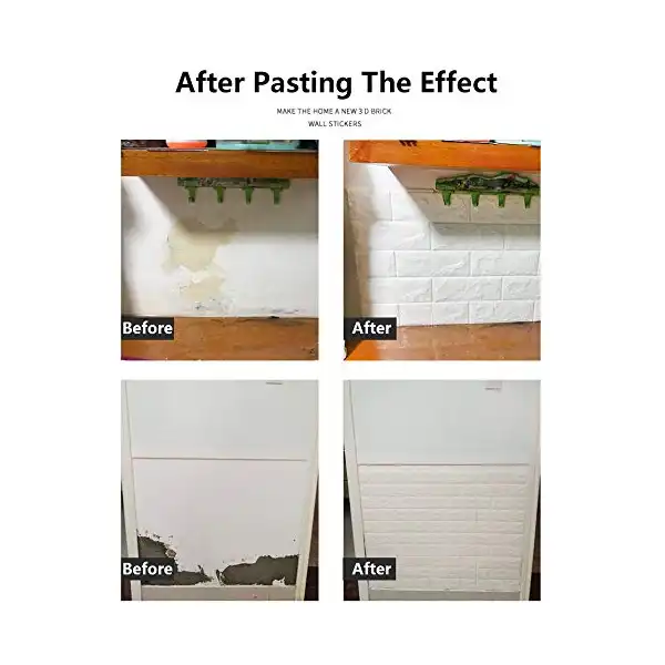 ملصق حائط ثلاثي الابعاد بنمط طوب مناسب لغرفة المعيشة وغرفة النوم وجدار التلفزيون مقاس 77 × 70 سم، ملصق حائط ذاتي اللصق مقاوم للماء (5، بيج)، من فريش - الصورة 4