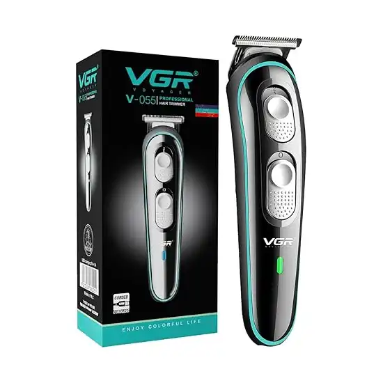 ماكينة حلاقة احترافية لاسلكية قابلة لإعادة الشحن مع فرشاة توجيه للرجال من في جي ار، أسود، V-055