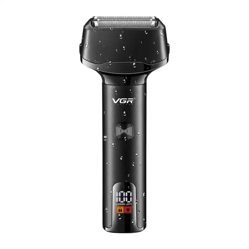 ماكينة حلاقة كهربائية احترافية ثلاثية الشفرات بشاشة ال اي دي وشحن USB من في جي ار، ماكينة سريعة لتشذيب الشعر مقاومة للماء بتصنيف IPX5، موديل V-370/V-371