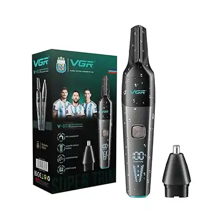 ماكينة تشذيب الأنف والجسم الاحترافية V-603، بطارية 1200 مللي امبير في الساعة، اعدادين للسرعة، مقاومة للماء بدرجة IPX5، شاشة LED، اسود