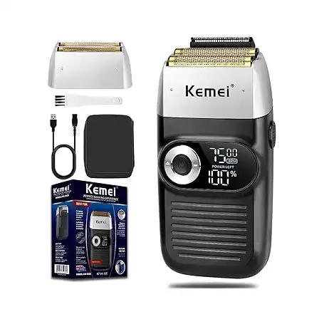 ماكينة حلاقة للرجال من كيمي، ماكينة حلاقة كهربائية قابلة لاعادة الشحن مع ماكينة تشذيب اللحية، شفرات حلاقة لاسلكية من رقائق التيتانيوم والليثيوم مع شنطة سفر