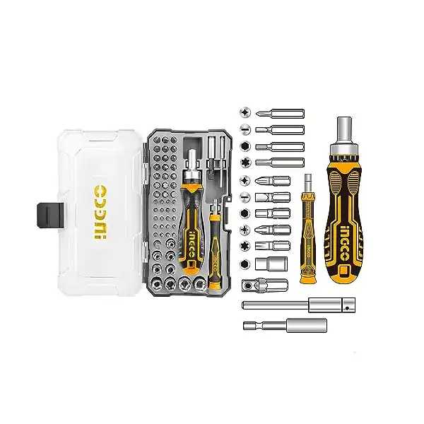 طقم مفكات احترافية دقيقة مع لقم مفكات مغناطيسية ومفتاح عدة بسقاطة لاصلاح الالكترونيات والكمبيوترات واللاب توب والموبايلات واجهزة ايفون من انجكو - 55 قطعة - الصورة 2