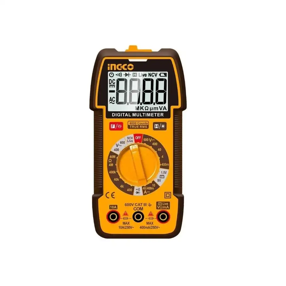 جهاز قياس رقمي متعدد بشاشة عرض من انجكو، DM36002: دقة قياس 4000 ترور، اختبار دايود وجهد كهربائي بدون تلامس، تسجيل بيانات، اختبار بطارية، كشاف يدوي، مؤشر انخفاض بطارية، إضاءة خلفية، بطاريتين LR03 AAA - الصورة 2