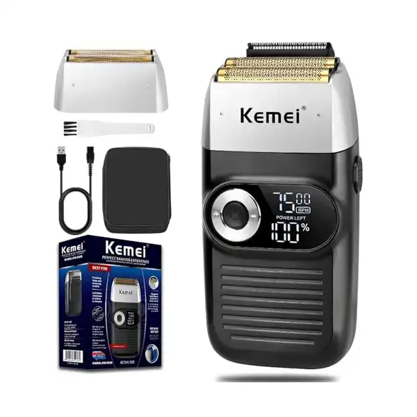 ماكينة حلاقة للرجال من كيمي، ماكينة حلاقة كهربائية قابلة لاعادة الشحن مع ماكينة تشذيب اللحية، شفرات حلاقة لاسلكية من رقائق التيتانيوم والليثيوم مع شنطة سفر - الصورة 2