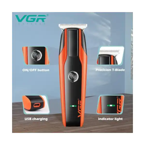 ماكينة احترافية لاسلكية لحلاقة اللحية V-999 موتور ثنائي مع أمشاط توجيه وفرشاة وسلك USB للرجال والعائلة والحيوانات الأليفة ببطارية ليثيوم أيون قابلة لإعادة الشحن ومدة تشغيل 120 دقيقة من في جي ار - الصورة 3