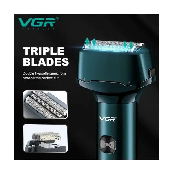 ماكينة حلاقة كهربائية احترافية ثلاثية الشفرات بشاشة ال اي دي وشحن USB من في جي ار، ماكينة سريعة لتشذيب الشعر مقاومة للماء بتصنيف IPX5، موديل V-370/V-371 - الصورة 3