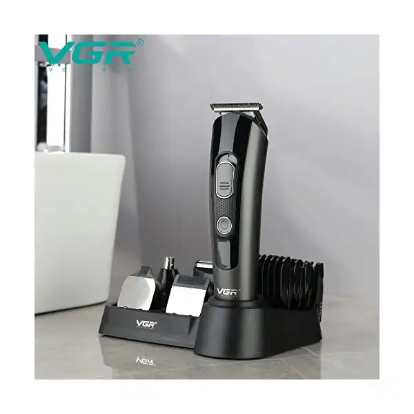 مجموعة الحلاقة الاحترافية بسلك وبدون من في جي ار، مع 5 امشاط توجيهية، وقت تشغيل 150 دقيقة، للرجال بلون اسود، قياسية، قطعة واحدة - V175، في-175 - الصورة 3