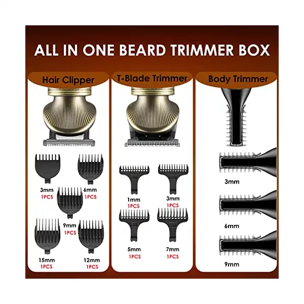 مجموعة تشذيب اللحية للرجال قابلة لاعادة الشحن من في جي ار، ماكينة حلاقة شعر لاسلكية 6 في 1، 21 قطعة مع ماكينة حلاقة من الرقائق المعدنية للوجه والجسم والانف والشارب - الصورة 3