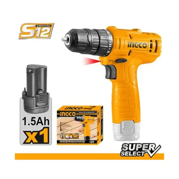 شنيور يعمل ببطارية 12 فولت موديل CDLI12415 (+ بطارية واحدة) من انجكو، أصفر، 0.5 مليميتر - الصورة 4