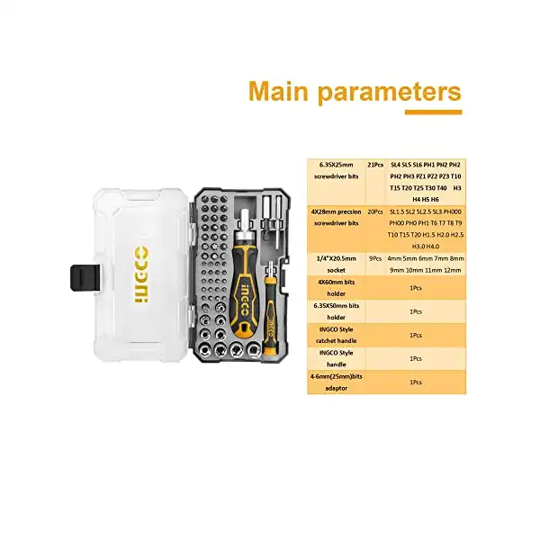 طقم مفكات احترافية دقيقة مع لقم مفكات مغناطيسية ومفتاح عدة بسقاطة لاصلاح الالكترونيات والكمبيوترات واللاب توب والموبايلات واجهزة ايفون من انجكو - 55 قطعة - الصورة 4