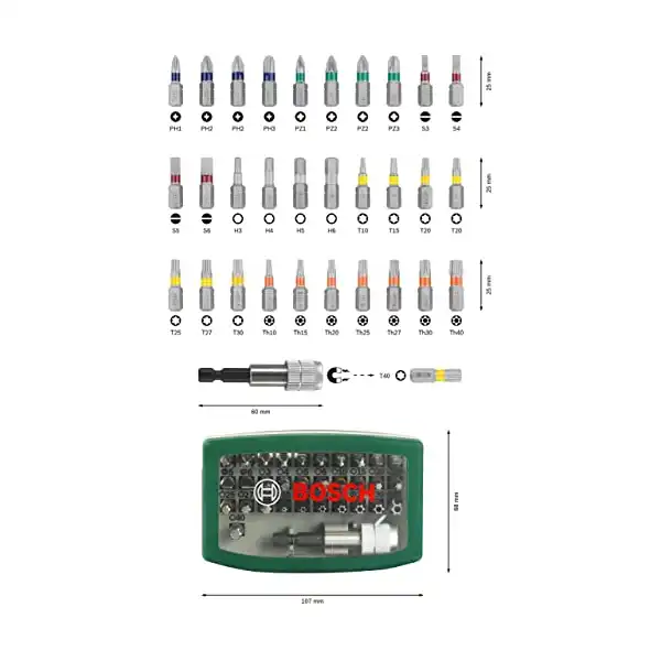 طقم لقم للأدوات الكهربائية والمفكات اليدوية من بوش هوم اند جاردن، 32 قطعة، لون أخضر، 2607017063 - الصورة 4