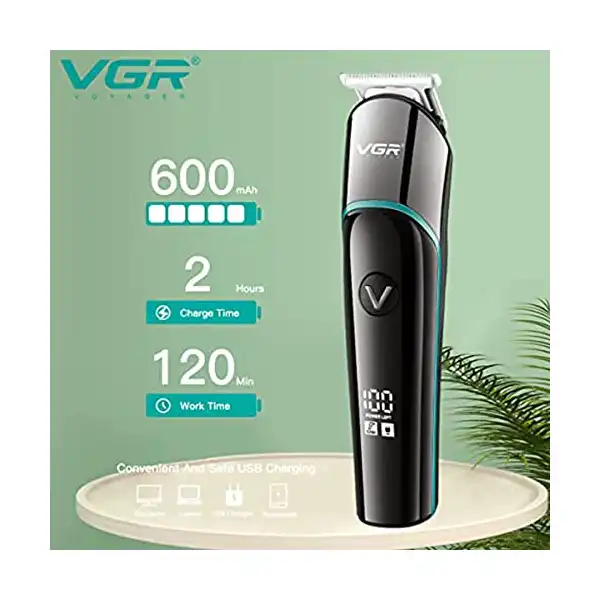 ماكينة حلاقة بشاشة ديجيتال بتقنية لي اوتلاينر V-291 من في جي ار لاسلكية، قابلة لاعادة الشحن بشفرة لقص الشعر للرجال، وشفرة 0 ملم، 120 دقيقة وقت التشغيل - الصورة 4